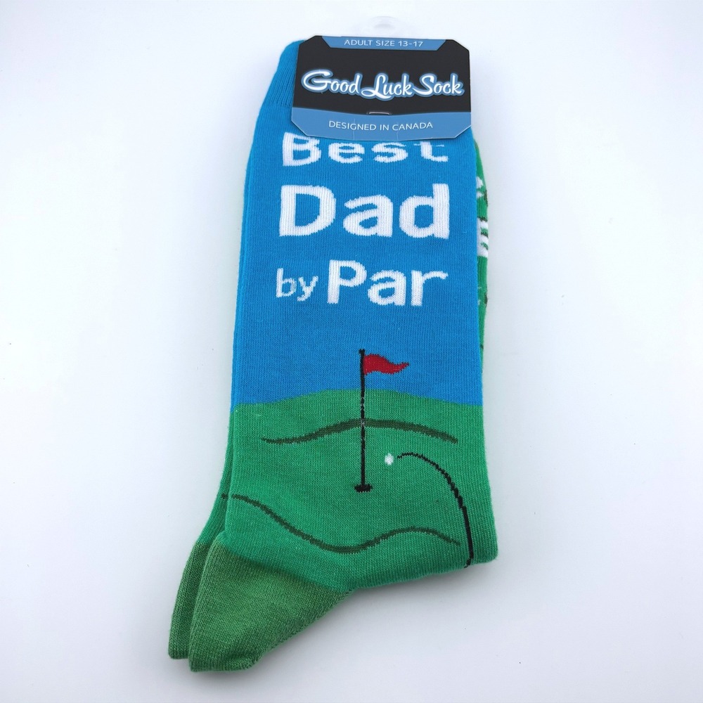 Good Luck Sock Mens Best Dad By Par Golf Crew Socks Green Blue Size 13-17